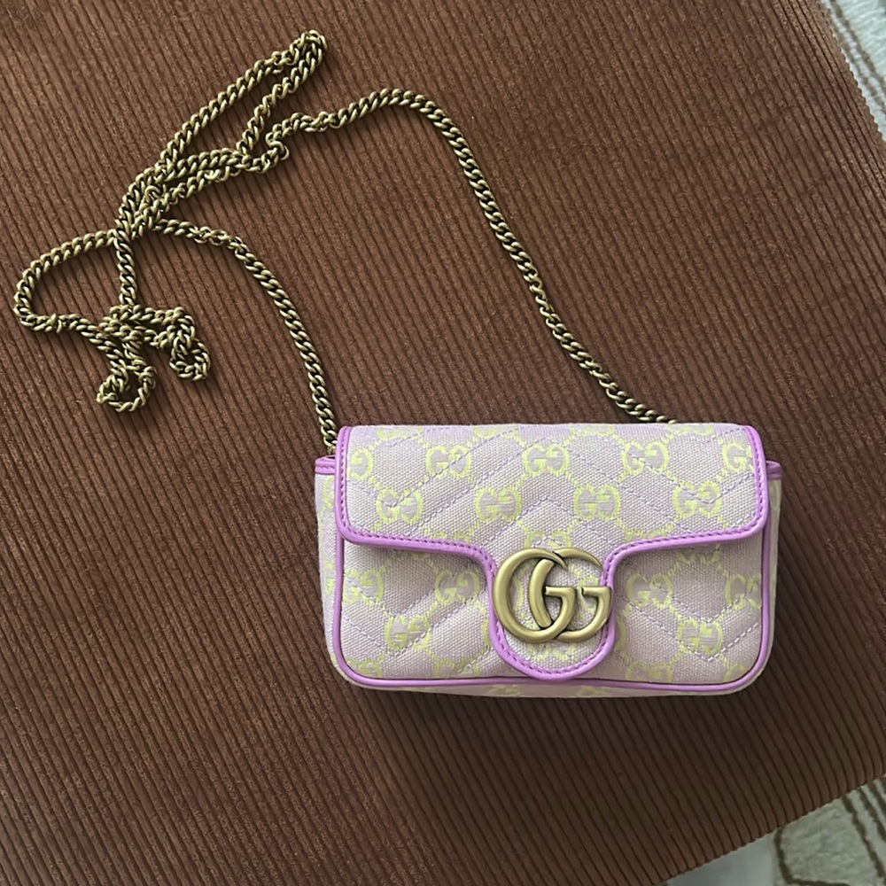 Gucci Super Mini Shoulder Bag Lilac And Yellow Canvas
